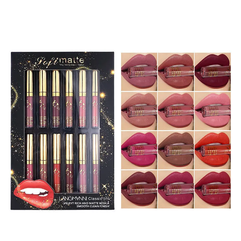 12 Color Matte Lip Gloss Set - Long Lasting, Vegan, Hydrating