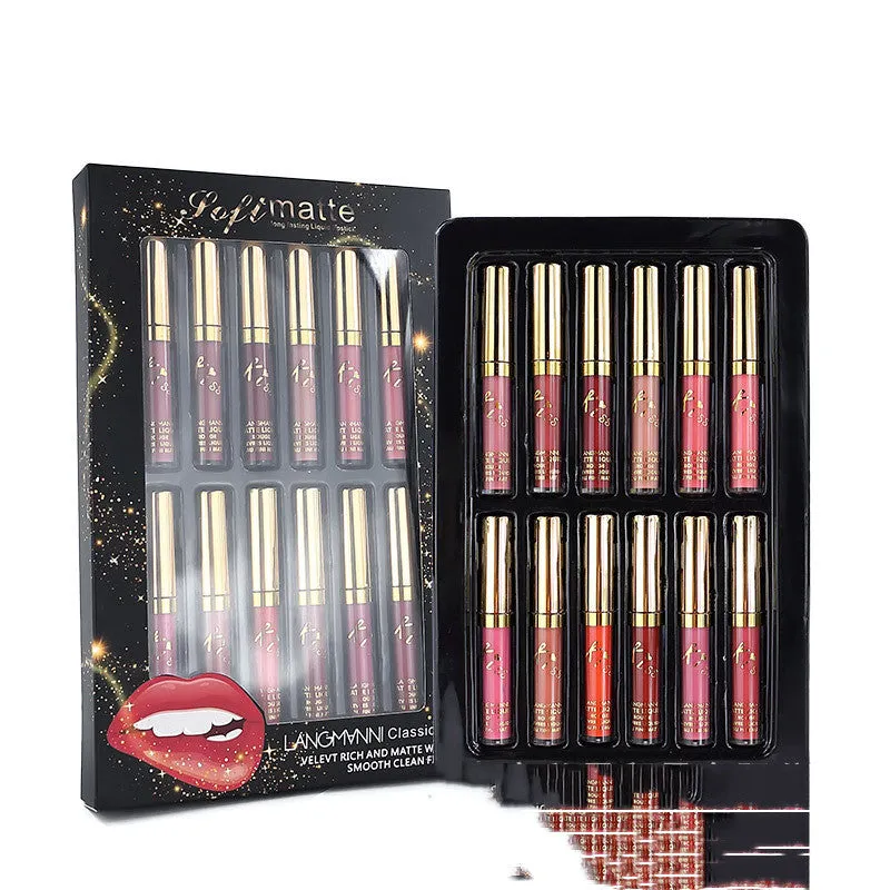 12 Color Matte Lip Gloss Set - Long Lasting, Vegan, Hydrating