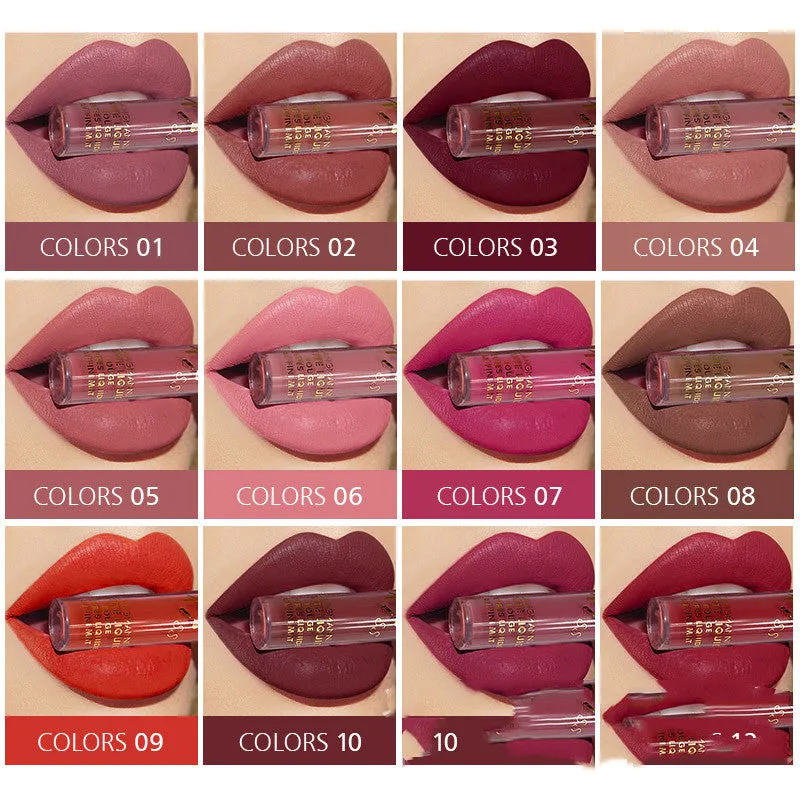 12 Color Matte Lip Gloss Set - Long Lasting, Vegan, Hydrating
