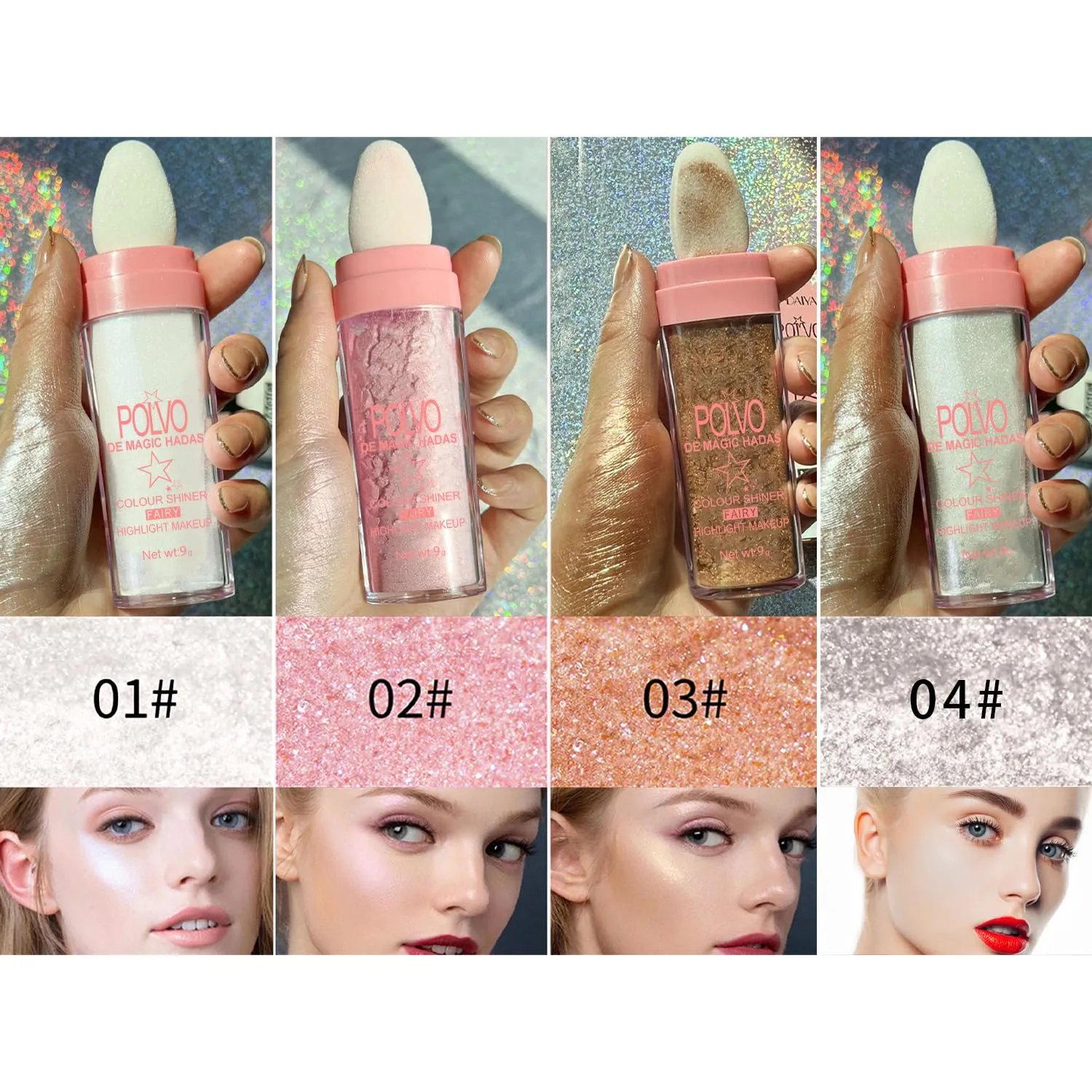 2 Color Polvo De Magic Hadas Highlighter Makeup, Body Glitter Brightens the Natural Face Blusher Patting Powder Fairy Shimmer Body Highlighter Powder Polvo De Magic Hadas (1 Pearl White & 1 Nude Pink)