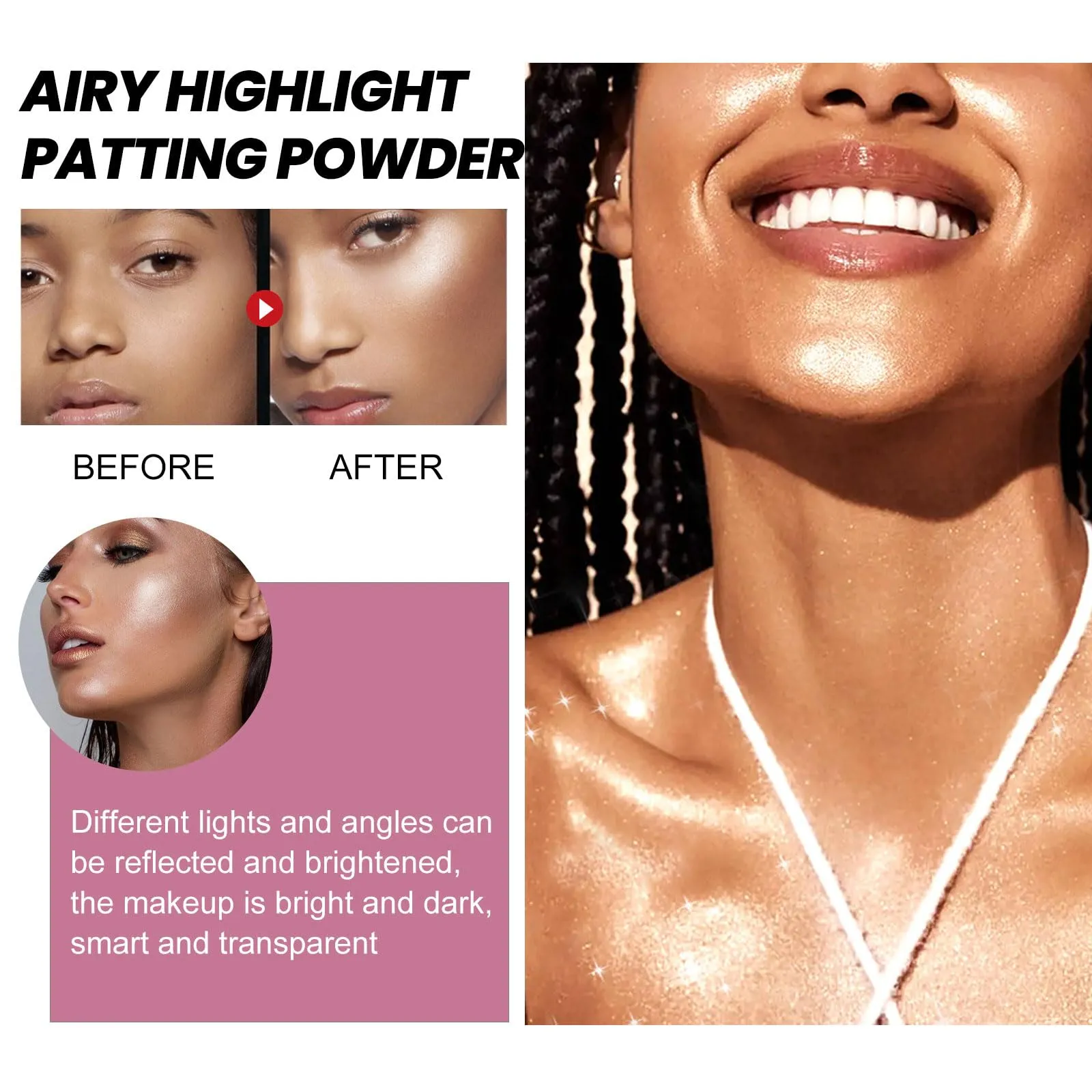 2 Color Polvo De Magic Hadas Highlighter Makeup, Body Glitter Brightens the Natural Face Blusher Patting Powder Fairy Shimmer Body Highlighter Powder Polvo De Magic Hadas (1 Pearl White & 1 Nude Pink)