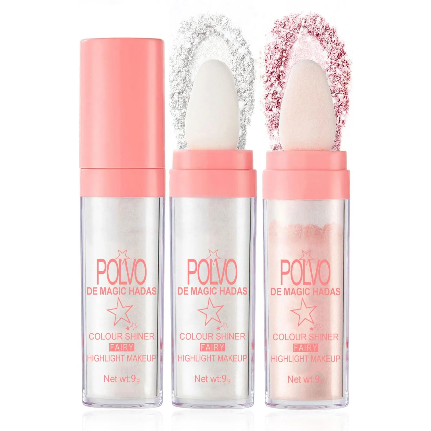 2 Color Polvo De Magic Hadas Highlighter Makeup, Body Glitter Brightens the Natural Face Blusher Patting Powder Fairy Shimmer Body Highlighter Powder Polvo De Magic Hadas (1 Pearl White & 1 Nude Pink)