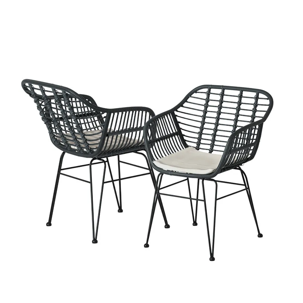 3PC Outdoor Furniture Bistro Set | Lounge Setting | Table Chairs | Cushion Patio | Grey