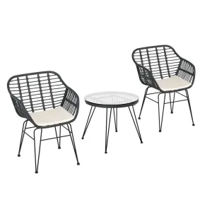 3PC Outdoor Furniture Bistro Set | Lounge Setting | Table Chairs | Cushion Patio | Grey