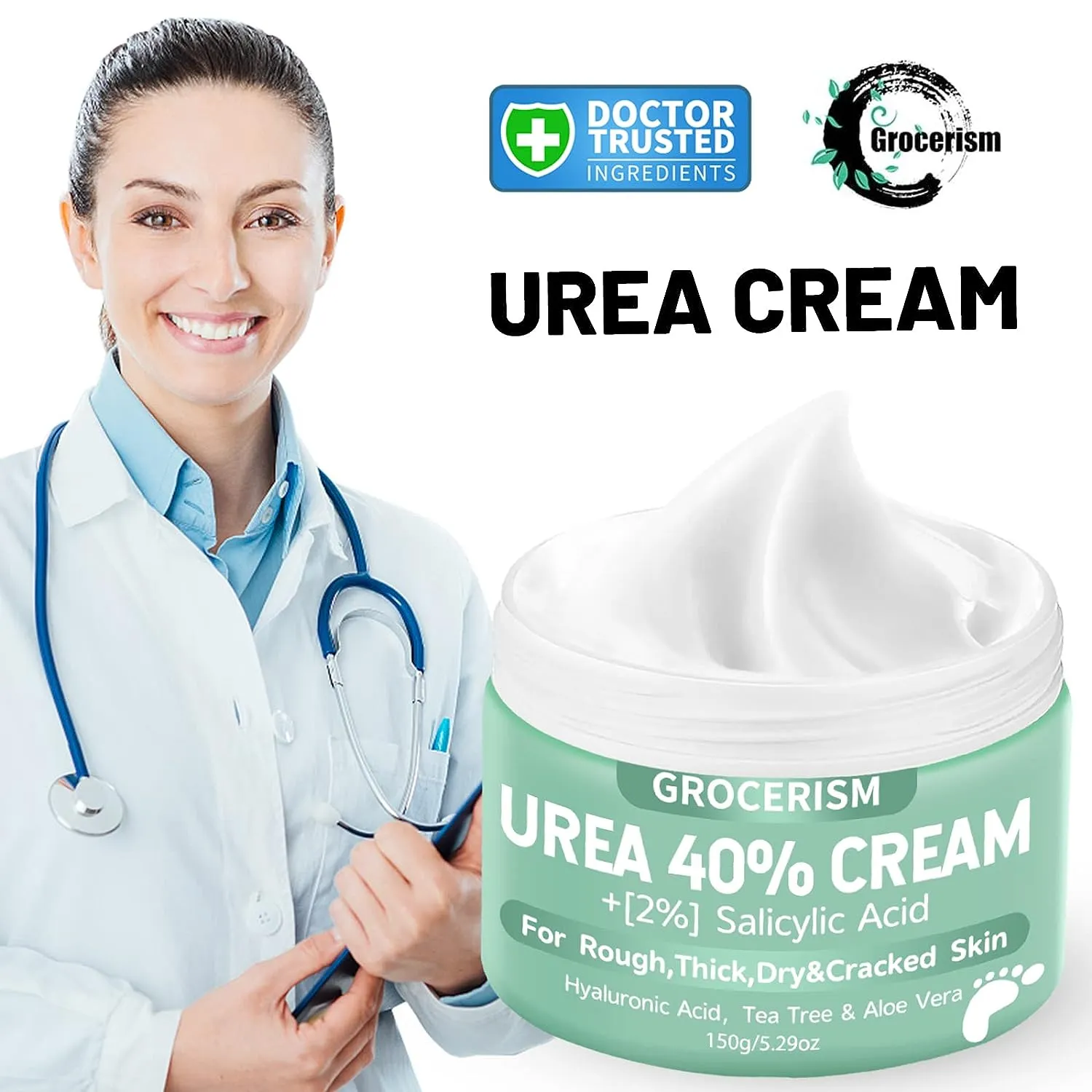 40% Urea Deep Moisturizing Cream 150g - Premium Callus Remover, Foot, Hand & Body Lotion with Hyaluronic Acid, Tea Tree & Aloe Vera for Soft Skin