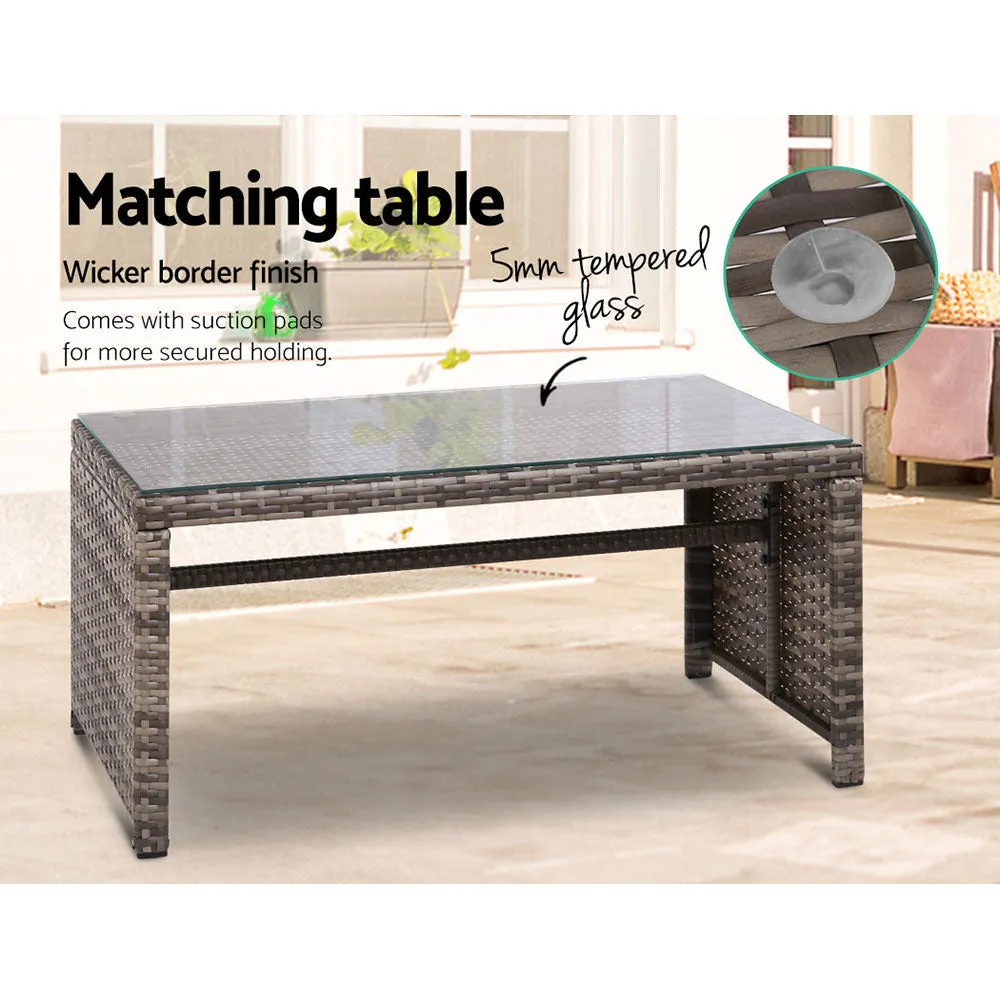 4PCS Outdoor Sofa Set | Rattan Chair Table Setting | Garden Furniture | Grey