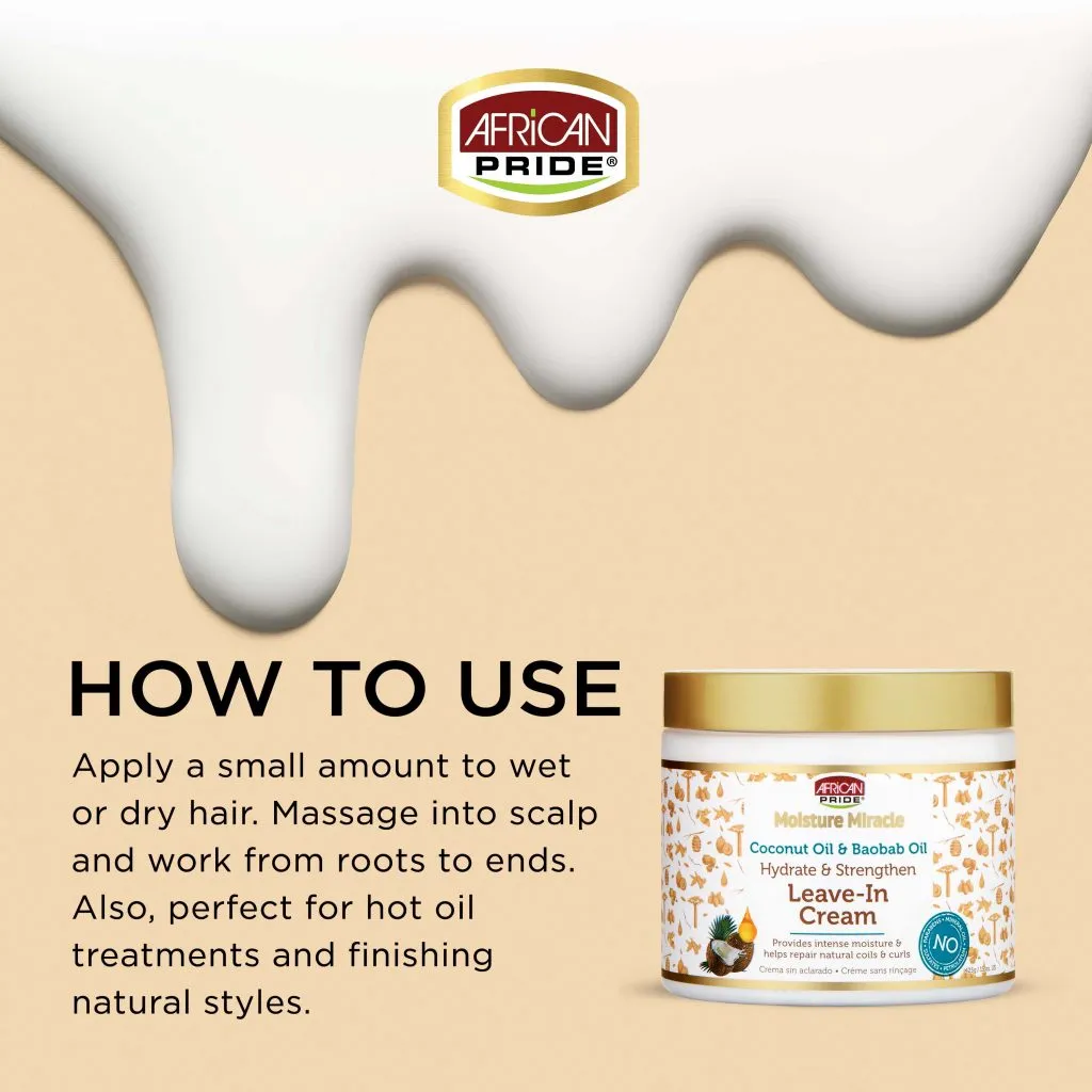 African Pride Moisture Miracle Coconut Oil & Baobab Oil Leave-In Cream 15oz