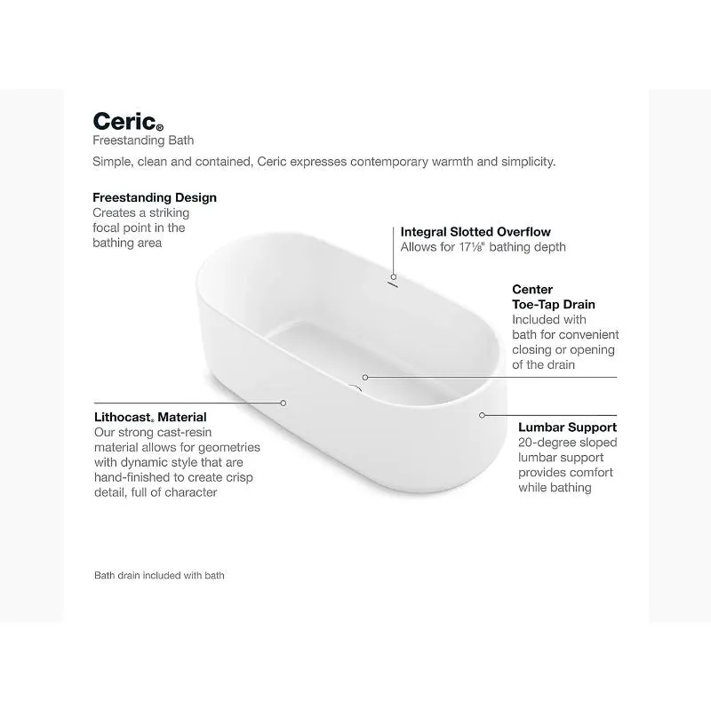 Ceric 64.94" x 31.13" x 22.88" Freestanding Bathtub in White