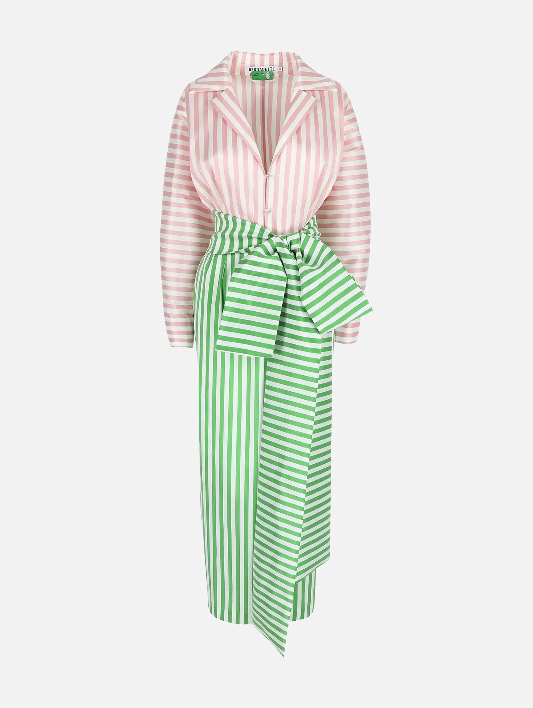Claire Stripe Dress in Grass Green & Blush Pink