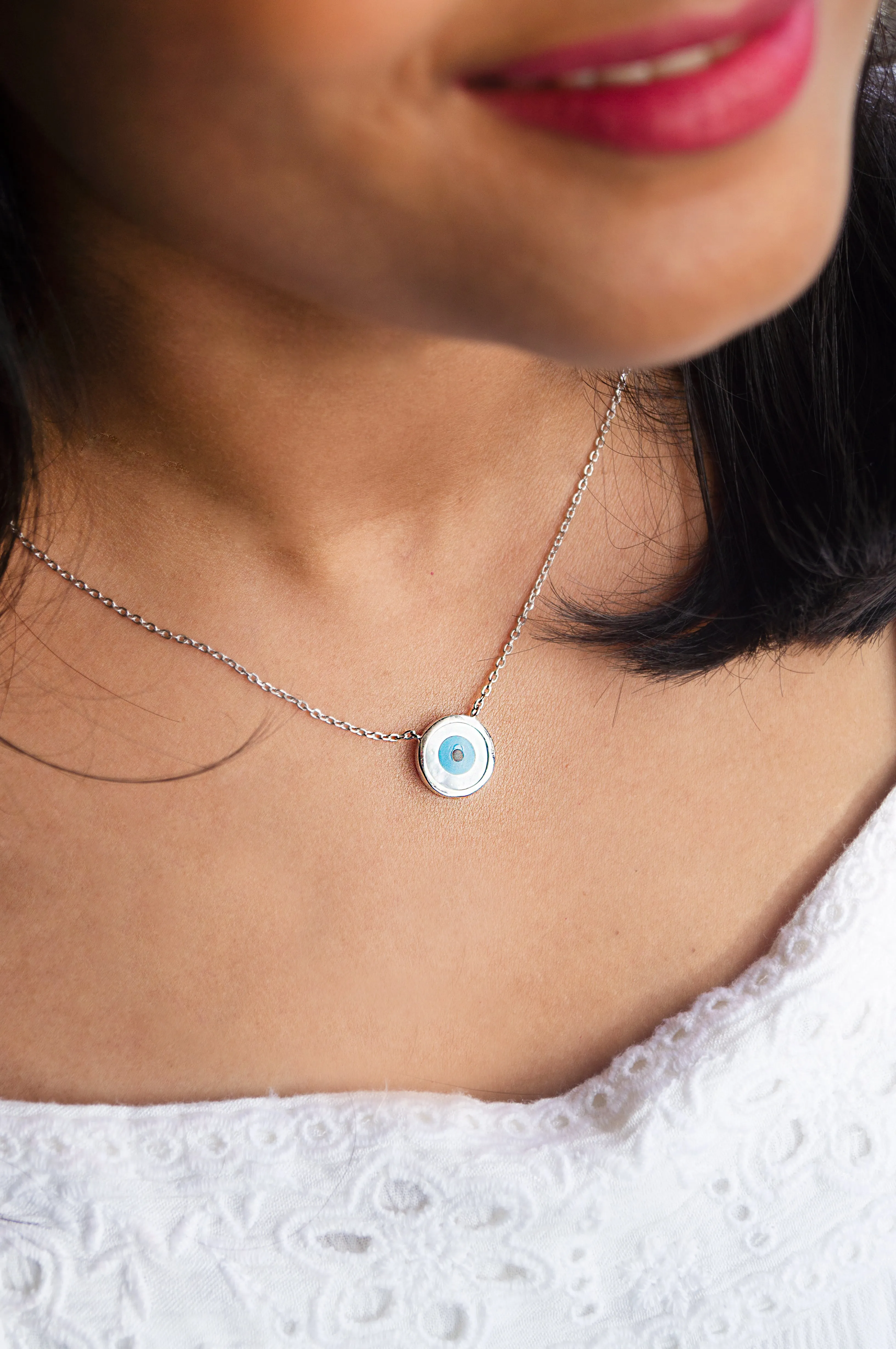 Classic Evil Eye Mother-Of-Pearl Rose Gold Plated Sterling Silver Pendant Necklace