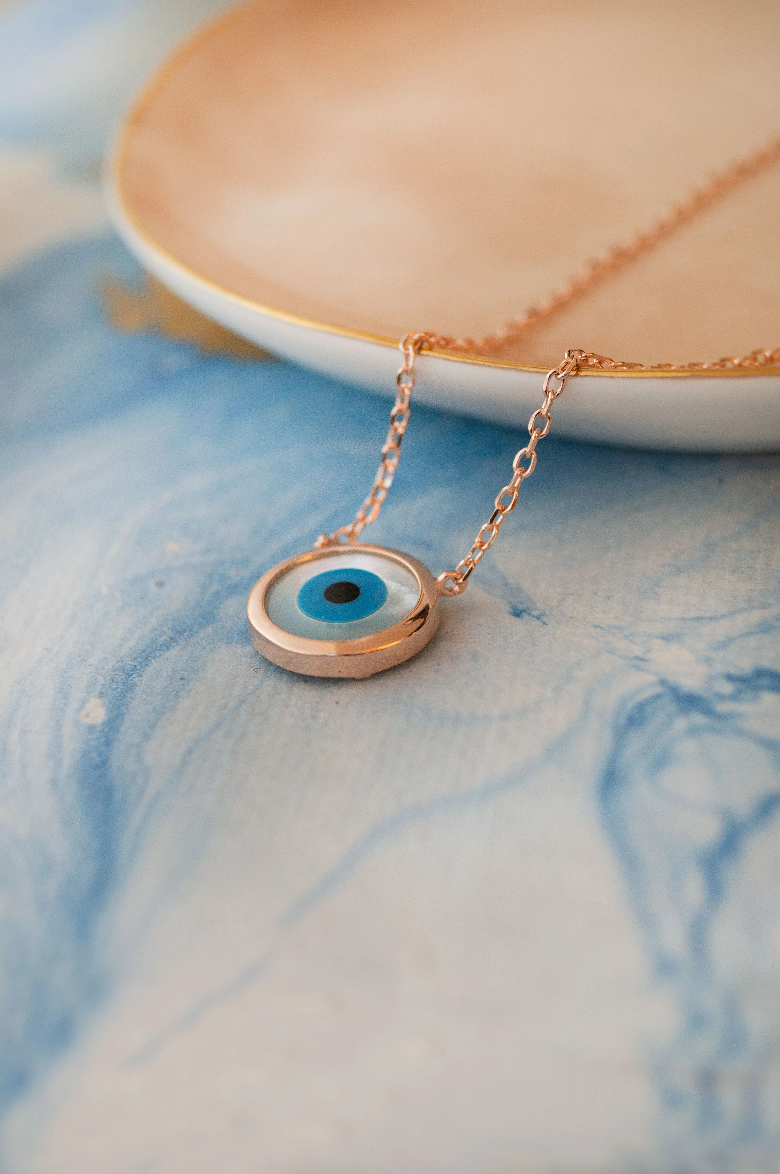 Classic Evil Eye Mother-Of-Pearl Rose Gold Plated Sterling Silver Pendant Necklace