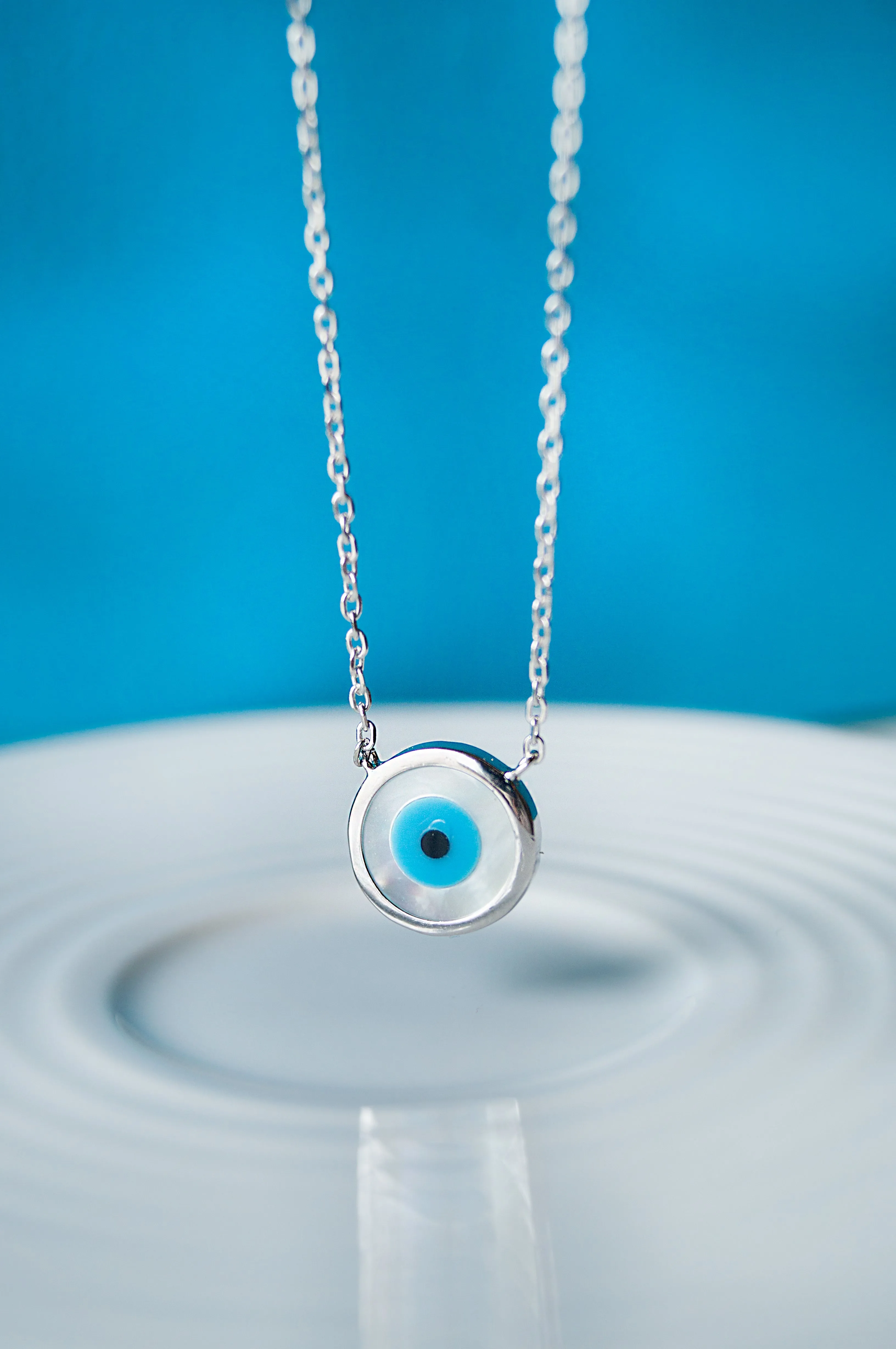 Classic Evil Eye Mother-Of-Pearl Rose Gold Plated Sterling Silver Pendant Necklace