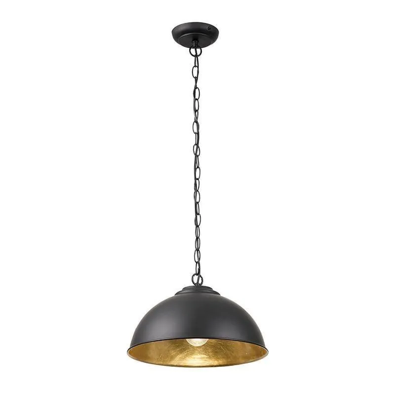 Colman Gloss Black & Gold Leaf Finish Pendant Ceiling Light