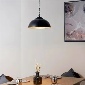 Colman Gloss Black & Gold Leaf Finish Pendant Ceiling Light
