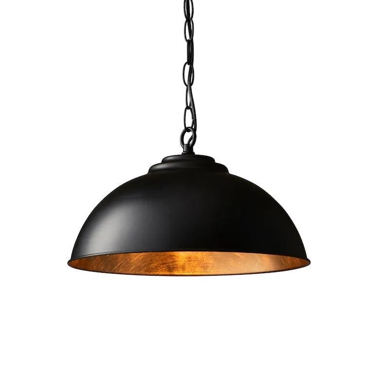 Colman Gloss Black & Gold Leaf Finish Pendant Ceiling Light