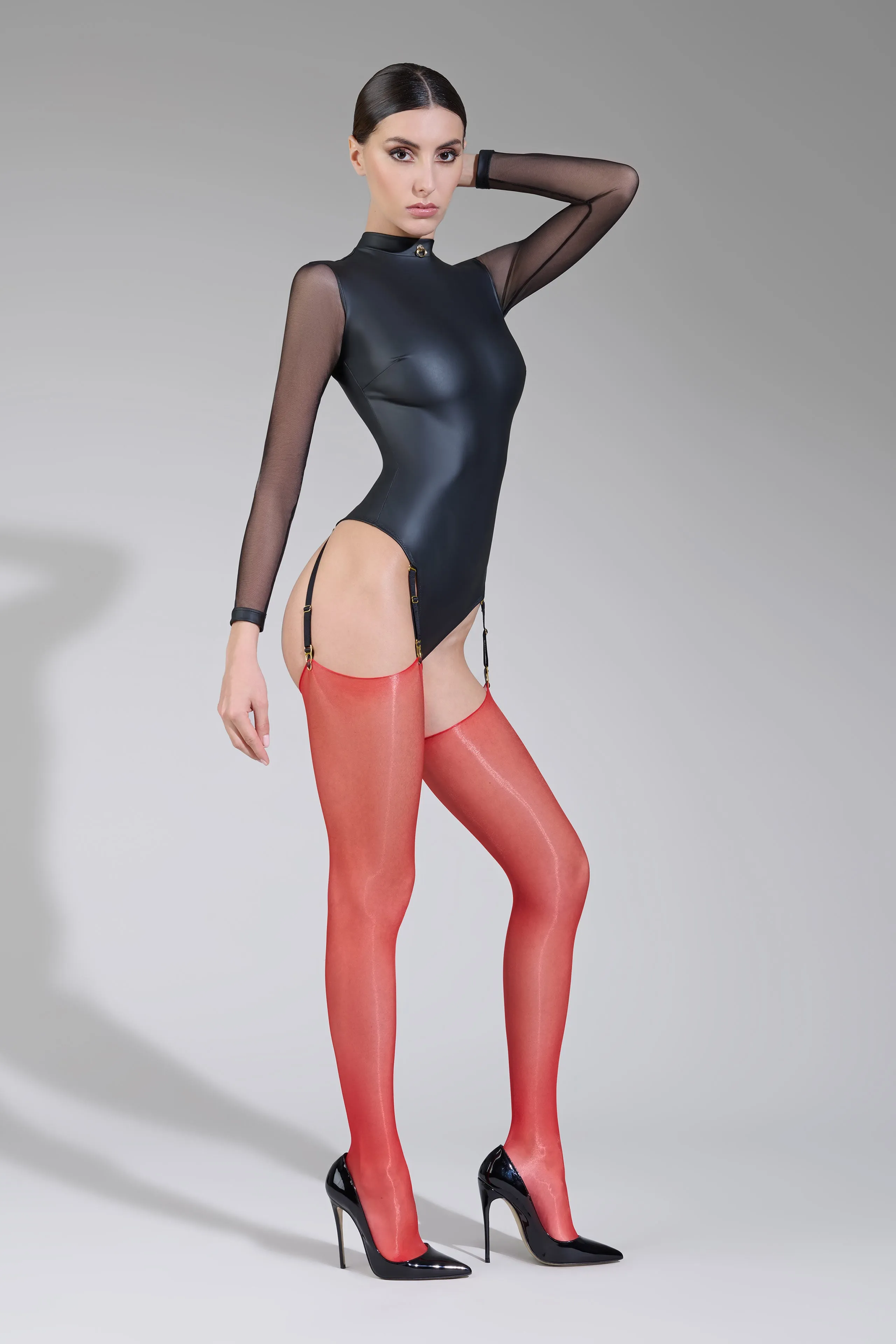Cut and curled glossy stockings - 10D - Les Coquetteries