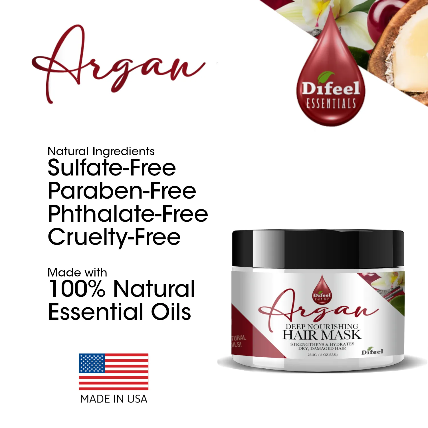 Difeel Essentials Deep Nourishing Argan Hair Mask 8 oz.