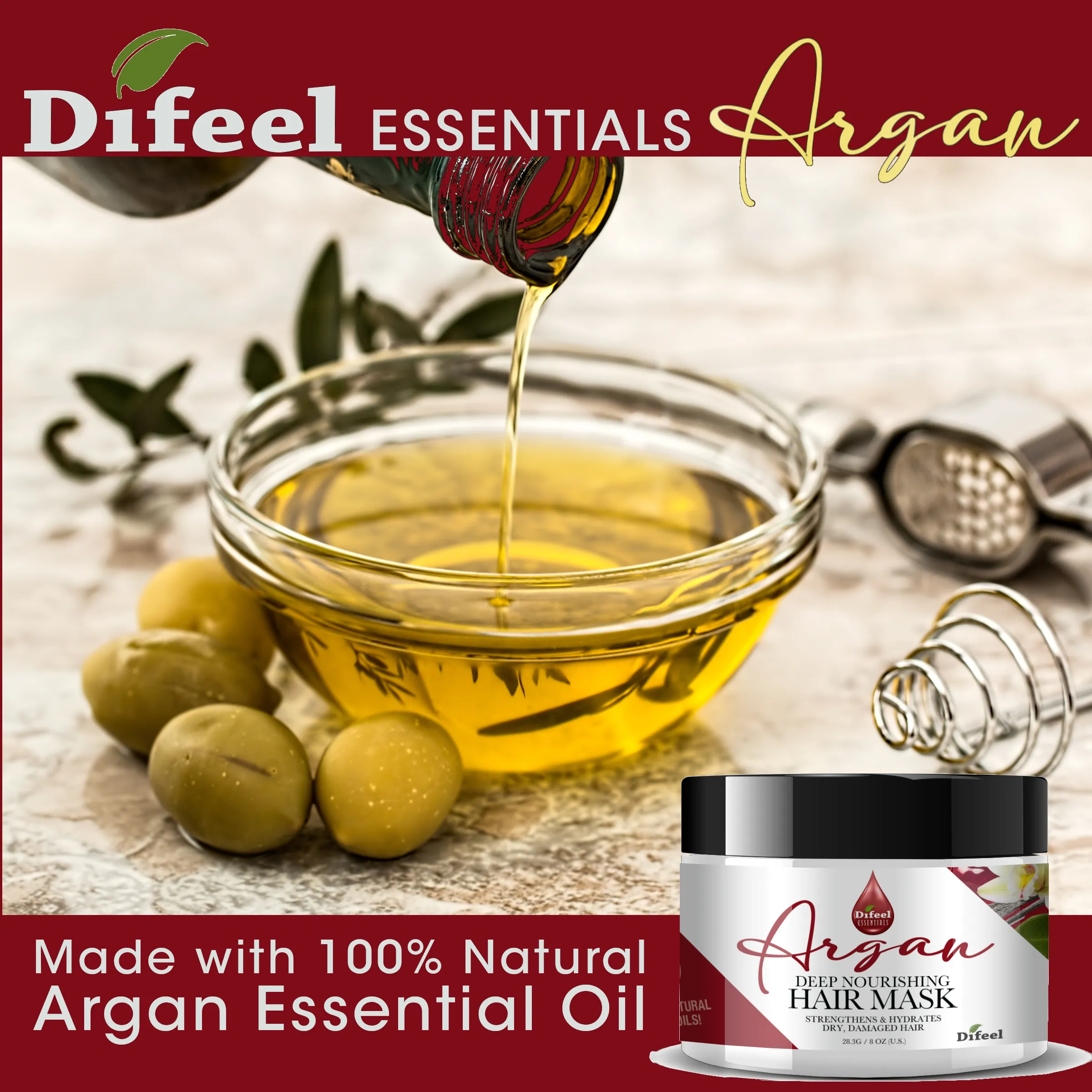 Difeel Essentials Deep Nourishing Argan Hair Mask 8 oz.