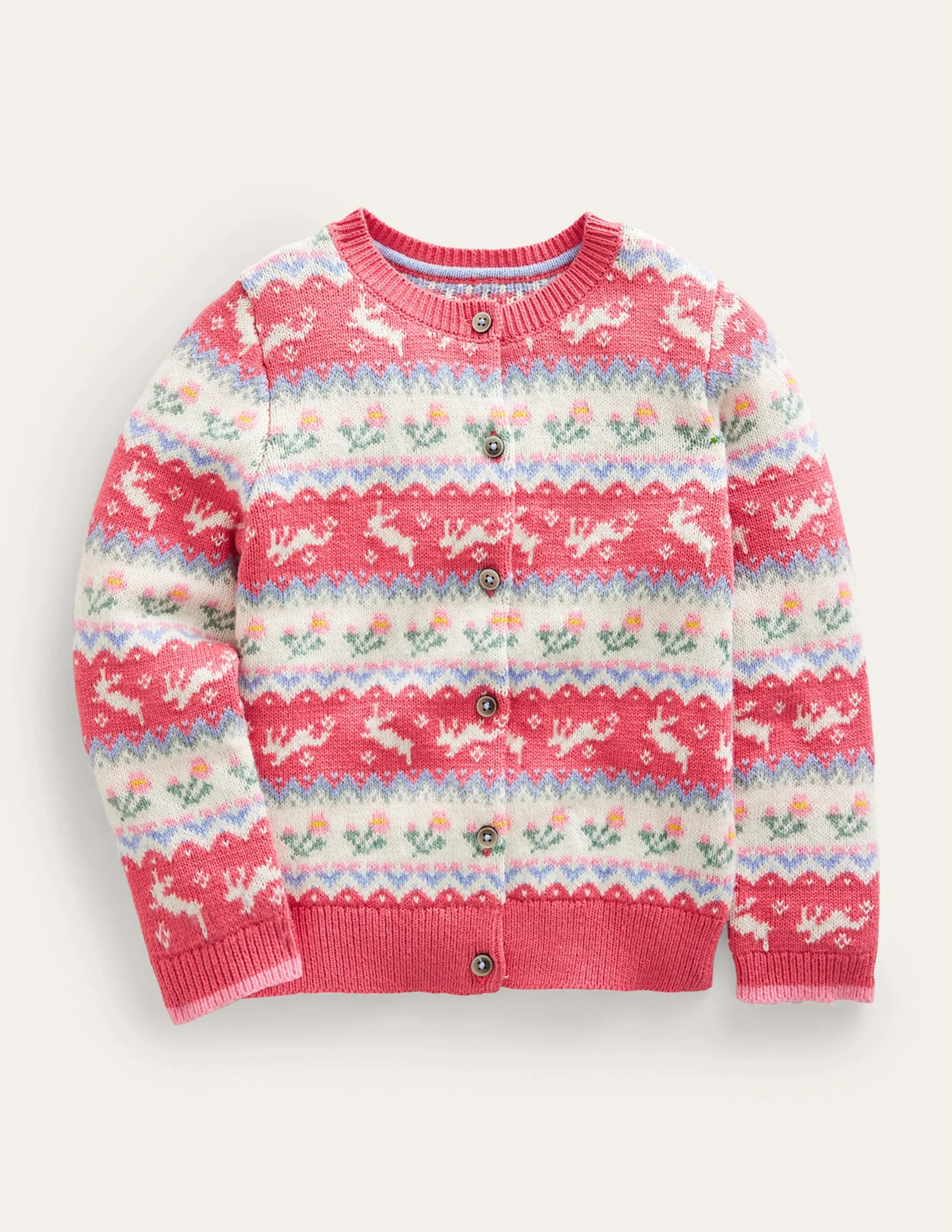 Fair Isle Cardigan-Blush Pink Bunnies