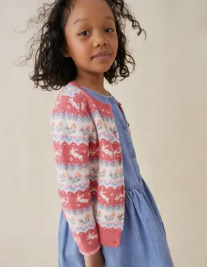 Fair Isle Cardigan-Blush Pink Bunnies