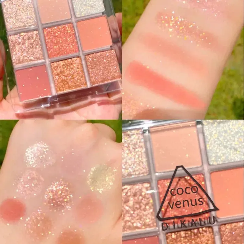 Flytonn- 9 Colors Matte Earth Color Eyeshadow Palette Waterproof Pearlescent Shiny Sequins Eye Shadow Pigments Long Lasting Eyes Makeup
