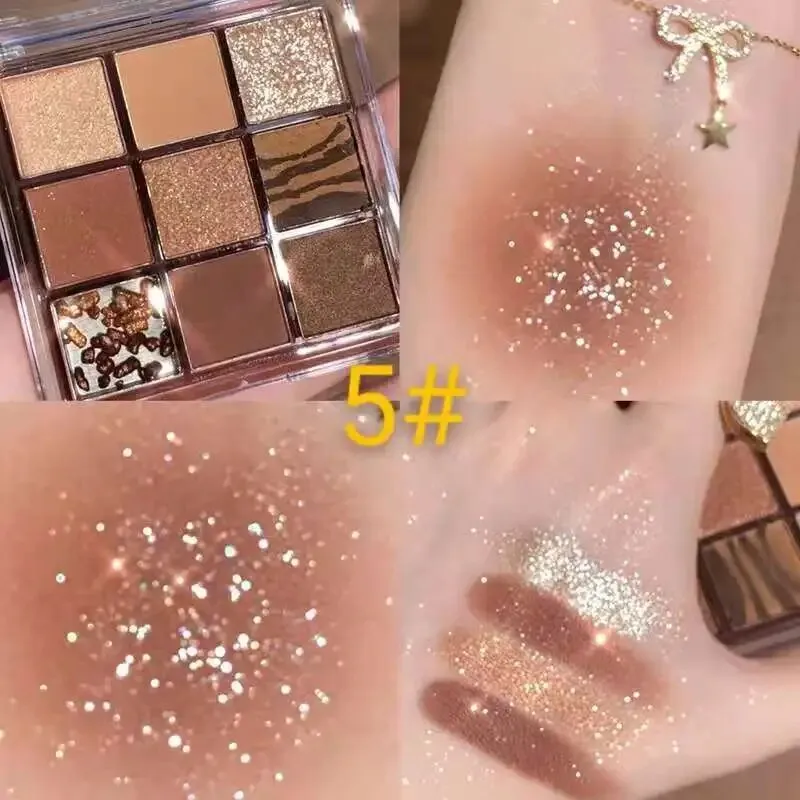 Flytonn- 9 Colors Matte Earth Color Eyeshadow Palette Waterproof Pearlescent Shiny Sequins Eye Shadow Pigments Long Lasting Eyes Makeup