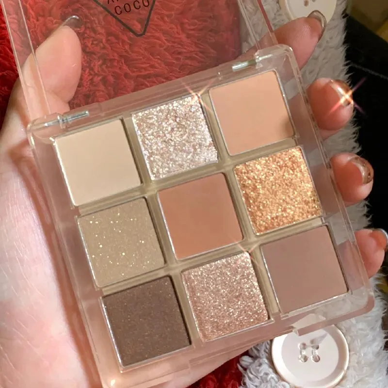 Flytonn- 9 Colors Matte Earth Color Eyeshadow Palette Waterproof Pearlescent Shiny Sequins Eye Shadow Pigments Long Lasting Eyes Makeup