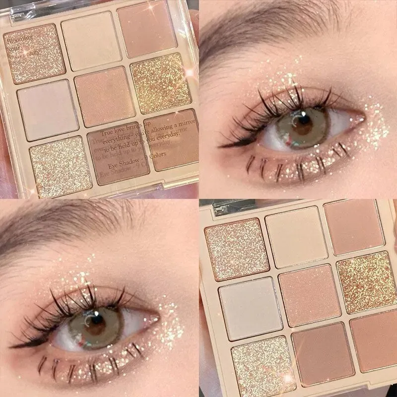 Flytonn- 9 Colors Matte Earth Color Eyeshadow Palette Waterproof Pearlescent Shiny Sequins Eye Shadow Pigments Long Lasting Eyes Makeup
