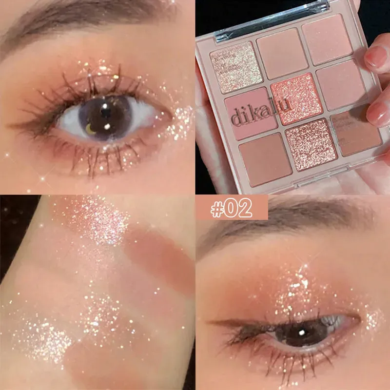 Flytonn- 9 Colors Matte Earth Color Eyeshadow Palette Waterproof Pearlescent Shiny Sequins Eye Shadow Pigments Long Lasting Eyes Makeup