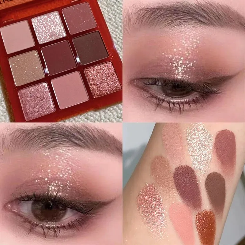 Flytonn- 9 Colors Matte Earth Color Eyeshadow Palette Waterproof Pearlescent Shiny Sequins Eye Shadow Pigments Long Lasting Eyes Makeup