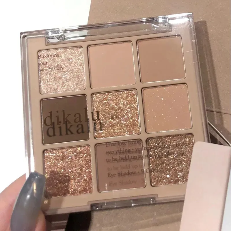 Flytonn- 9 Colors Matte Earth Color Eyeshadow Palette Waterproof Pearlescent Shiny Sequins Eye Shadow Pigments Long Lasting Eyes Makeup