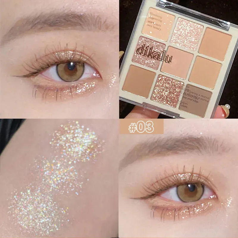 Flytonn- 9 Colors Matte Earth Color Eyeshadow Palette Waterproof Pearlescent Shiny Sequins Eye Shadow Pigments Long Lasting Eyes Makeup
