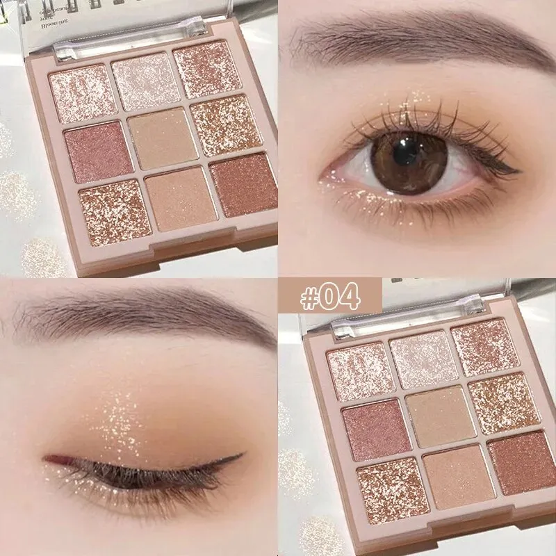Flytonn- 9 Colors Matte Earth Color Eyeshadow Palette Waterproof Pearlescent Shiny Sequins Eye Shadow Pigments Long Lasting Eyes Makeup