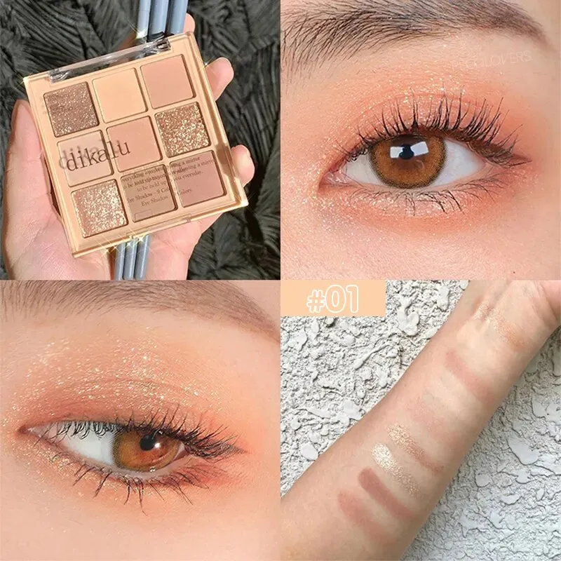 Flytonn- 9 Colors Matte Earth Color Eyeshadow Palette Waterproof Pearlescent Shiny Sequins Eye Shadow Pigments Long Lasting Eyes Makeup