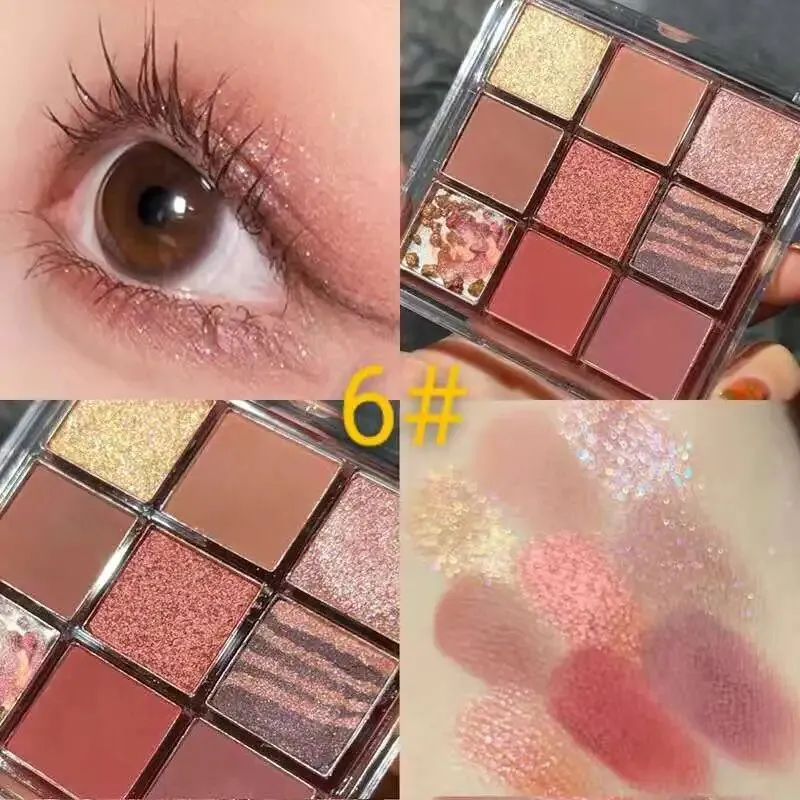 Flytonn- 9 Colors Matte Earth Color Eyeshadow Palette Waterproof Pearlescent Shiny Sequins Eye Shadow Pigments Long Lasting Eyes Makeup