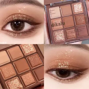 Flytonn- 9 Colors Matte Earth Color Eyeshadow Palette Waterproof Pearlescent Shiny Sequins Eye Shadow Pigments Long Lasting Eyes Makeup