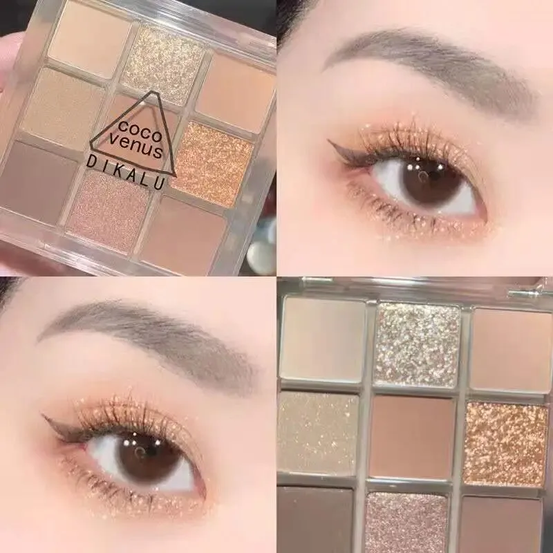 Flytonn- 9 Colors Matte Earth Color Eyeshadow Palette Waterproof Pearlescent Shiny Sequins Eye Shadow Pigments Long Lasting Eyes Makeup