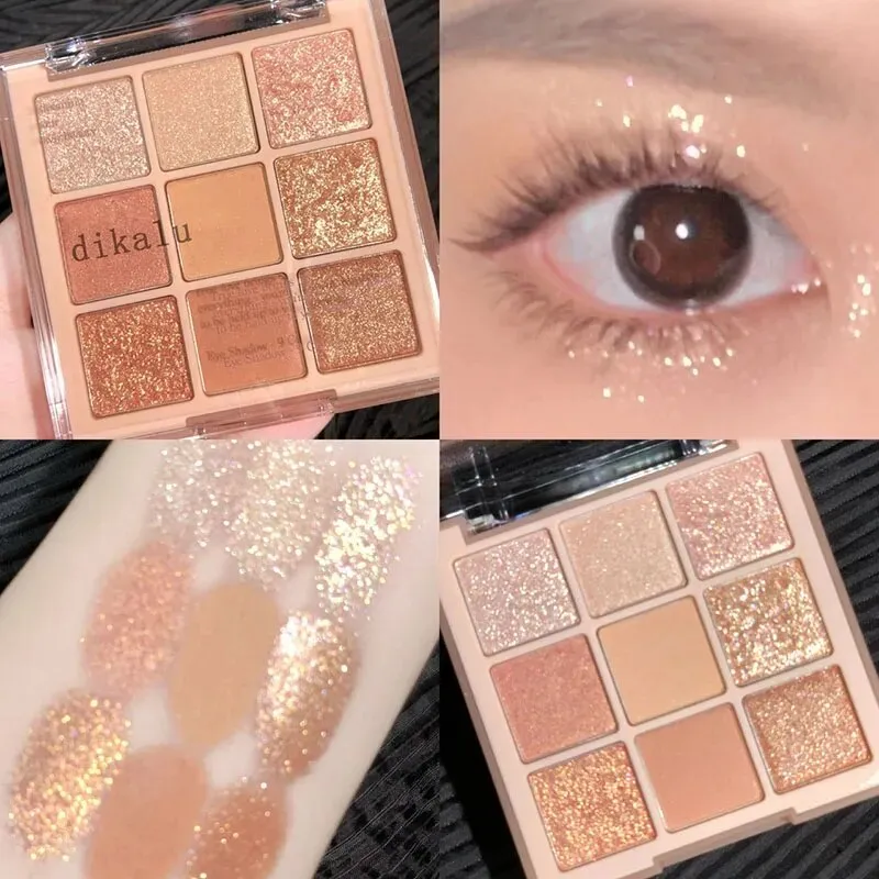 Flytonn- 9 Colors Matte Earth Color Eyeshadow Palette Waterproof Pearlescent Shiny Sequins Eye Shadow Pigments Long Lasting Eyes Makeup