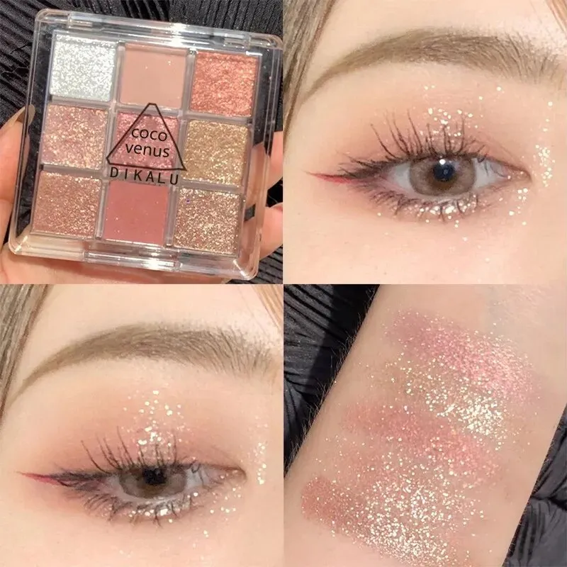 Flytonn- 9 Colors Matte Earth Color Eyeshadow Palette Waterproof Pearlescent Shiny Sequins Eye Shadow Pigments Long Lasting Eyes Makeup