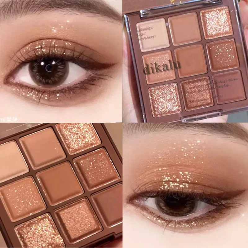 Flytonn- 9 Colors Matte Earth Color Eyeshadow Palette Waterproof Pearlescent Shiny Sequins Eye Shadow Pigments Long Lasting Eyes Makeup