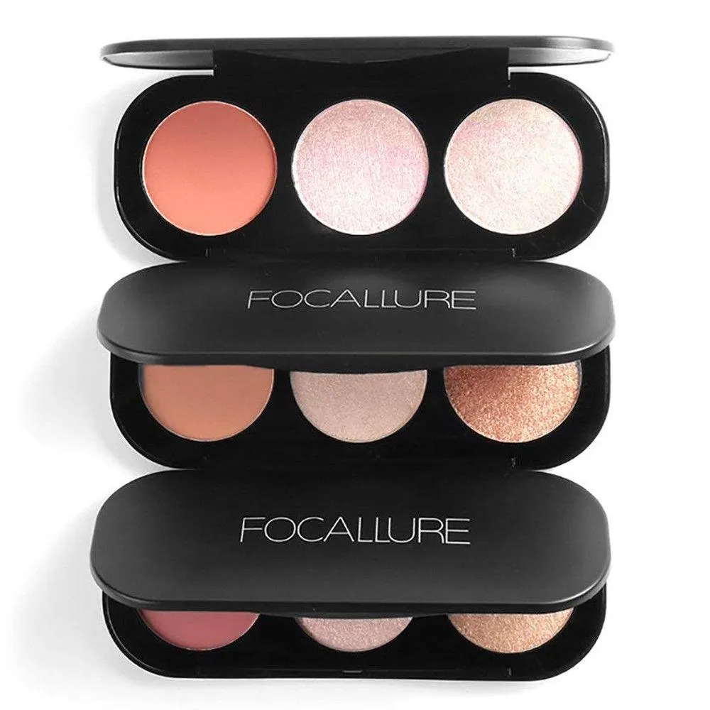 Focallure Triple Colour Blush & Highlighter Makeup Palettes - Cruelty Free!