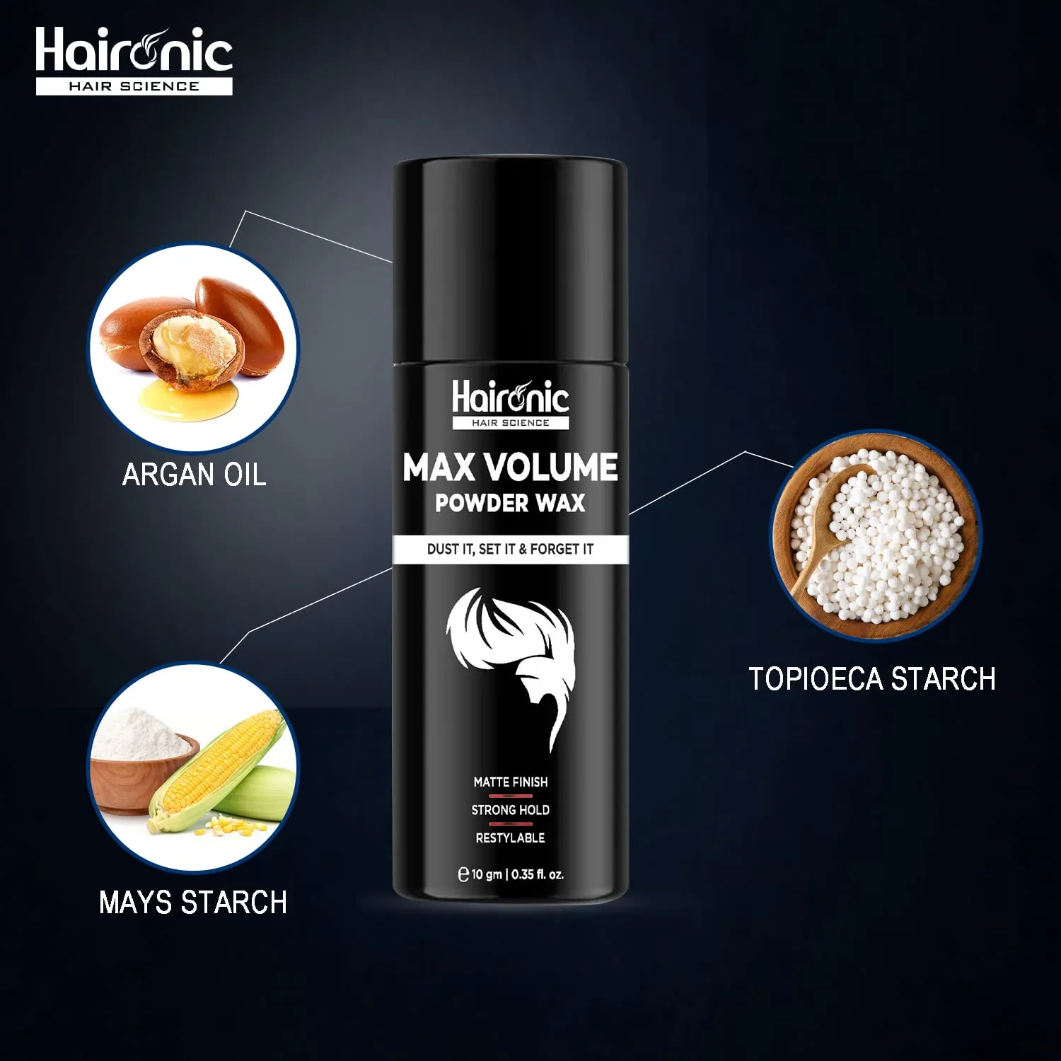 Haironic Hair Volumizing Powder Wax For Men | Strong Hold With Matte Finish Hair Styling | All Natural Hair Styling Powder | For All Hair types - 10gm (Pack of 2)