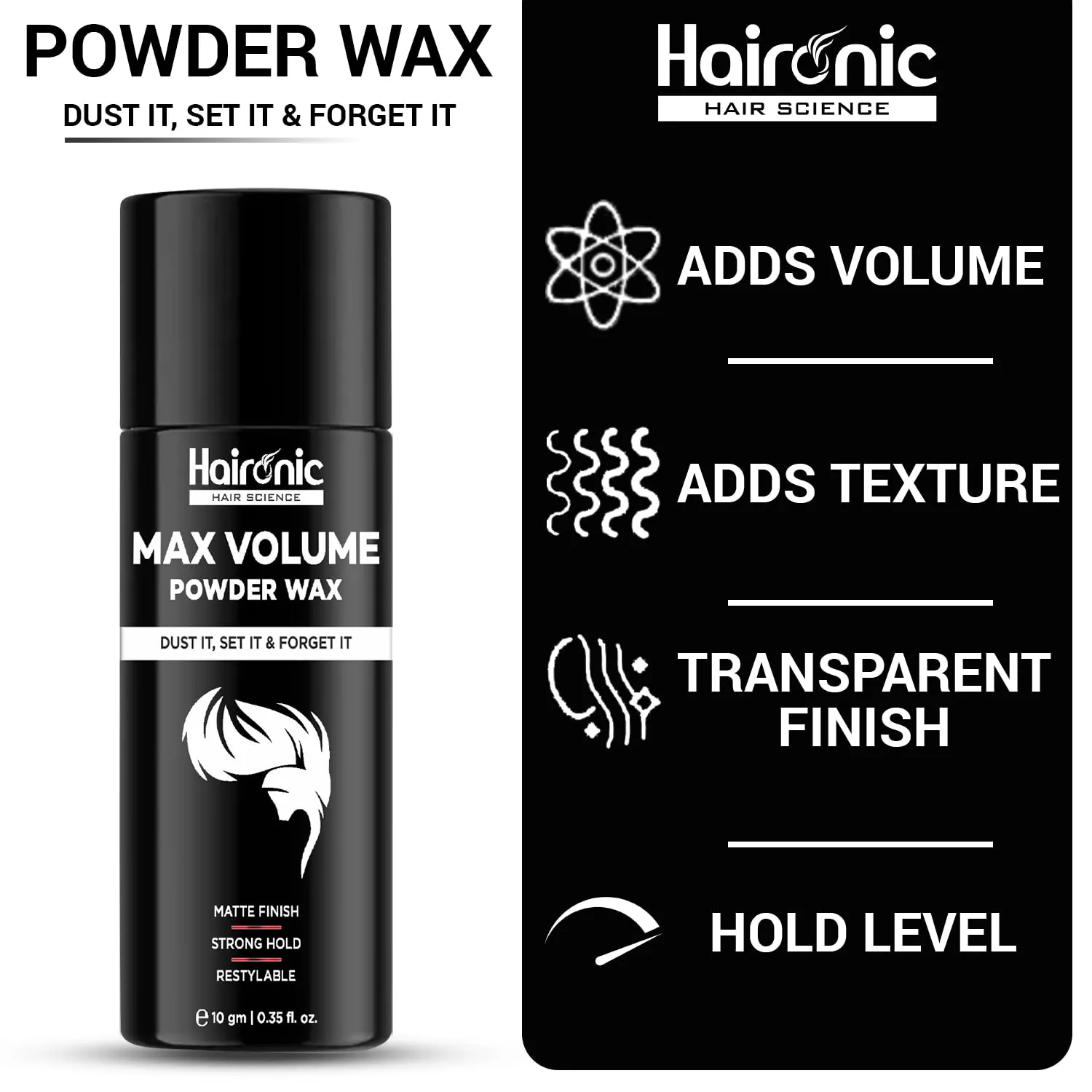 Haironic Hair Volumizing Powder Wax For Men | Strong Hold With Matte Finish Hair Styling | All Natural Hair Styling Powder | For All Hair types - 10gm (Pack of 2)
