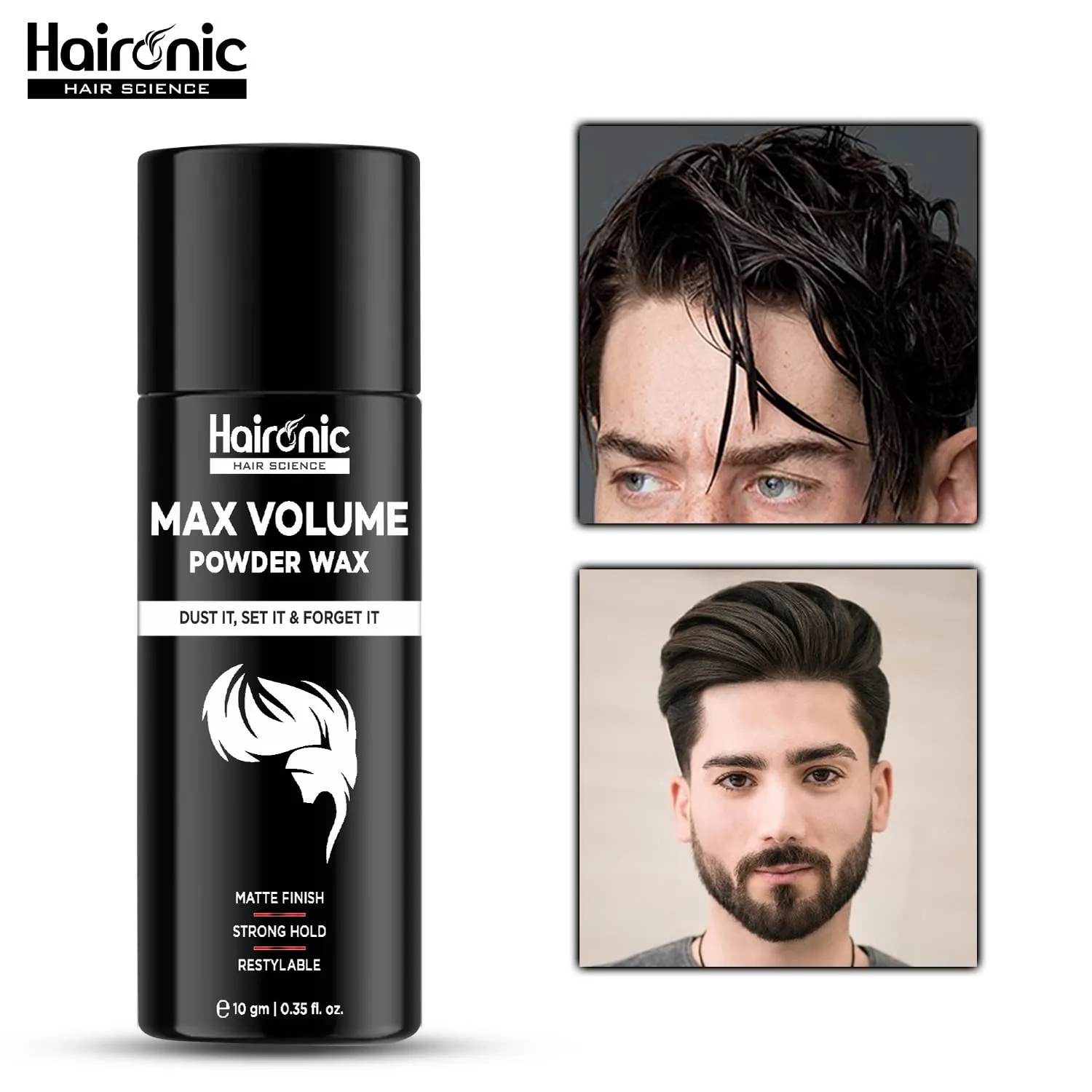 Haironic Hair Volumizing Powder Wax For Men | Strong Hold With Matte Finish Hair Styling | All Natural Hair Styling Powder | For All Hair types - 10gm (Pack of 2)
