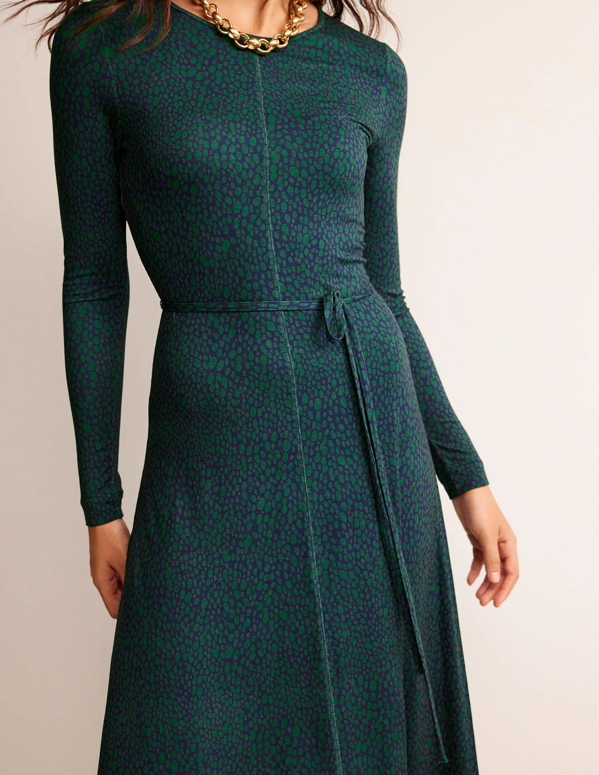 Lucy Jersey Midi Dress-Amazon Green, Animal Spot