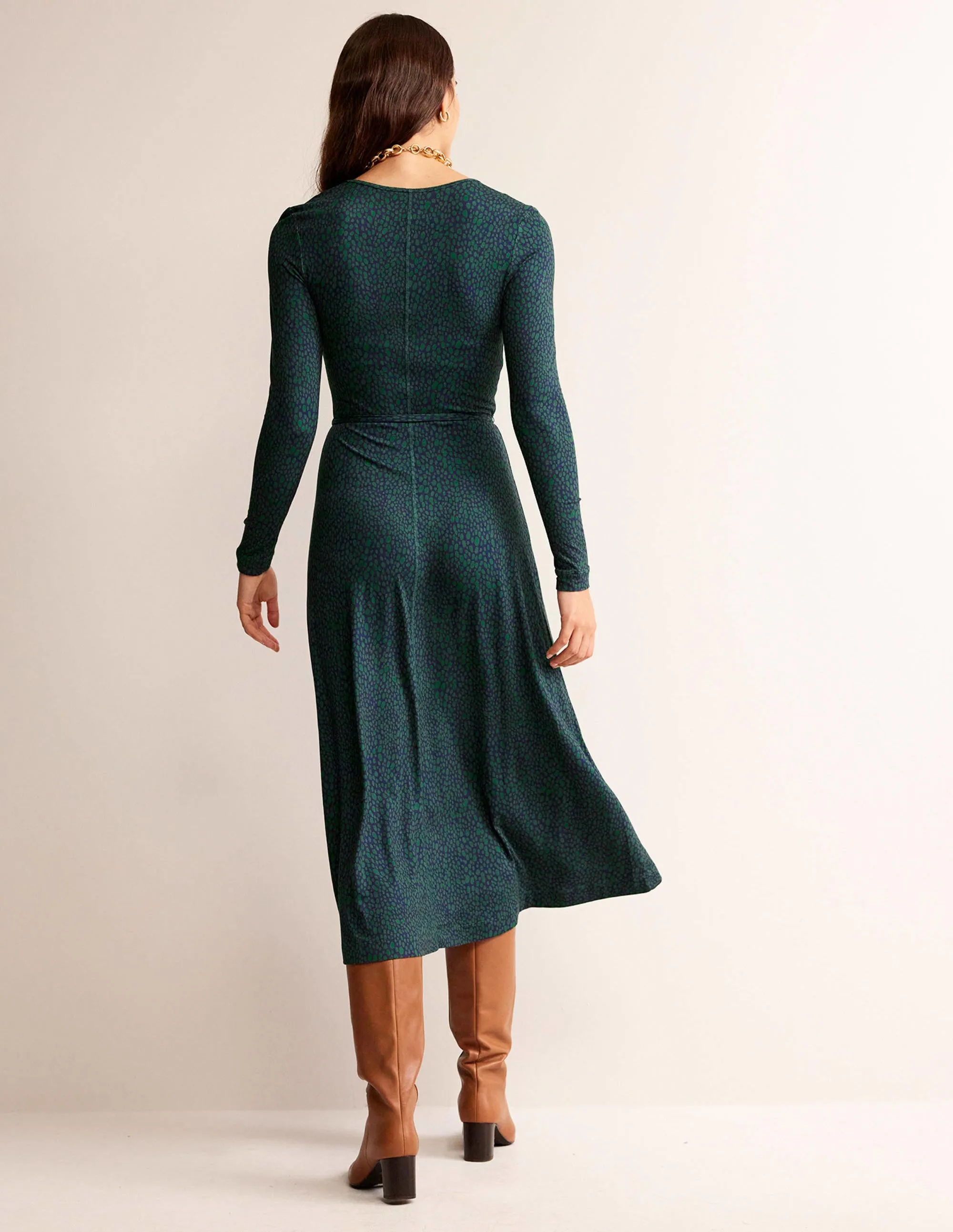 Lucy Jersey Midi Dress-Amazon Green, Animal Spot