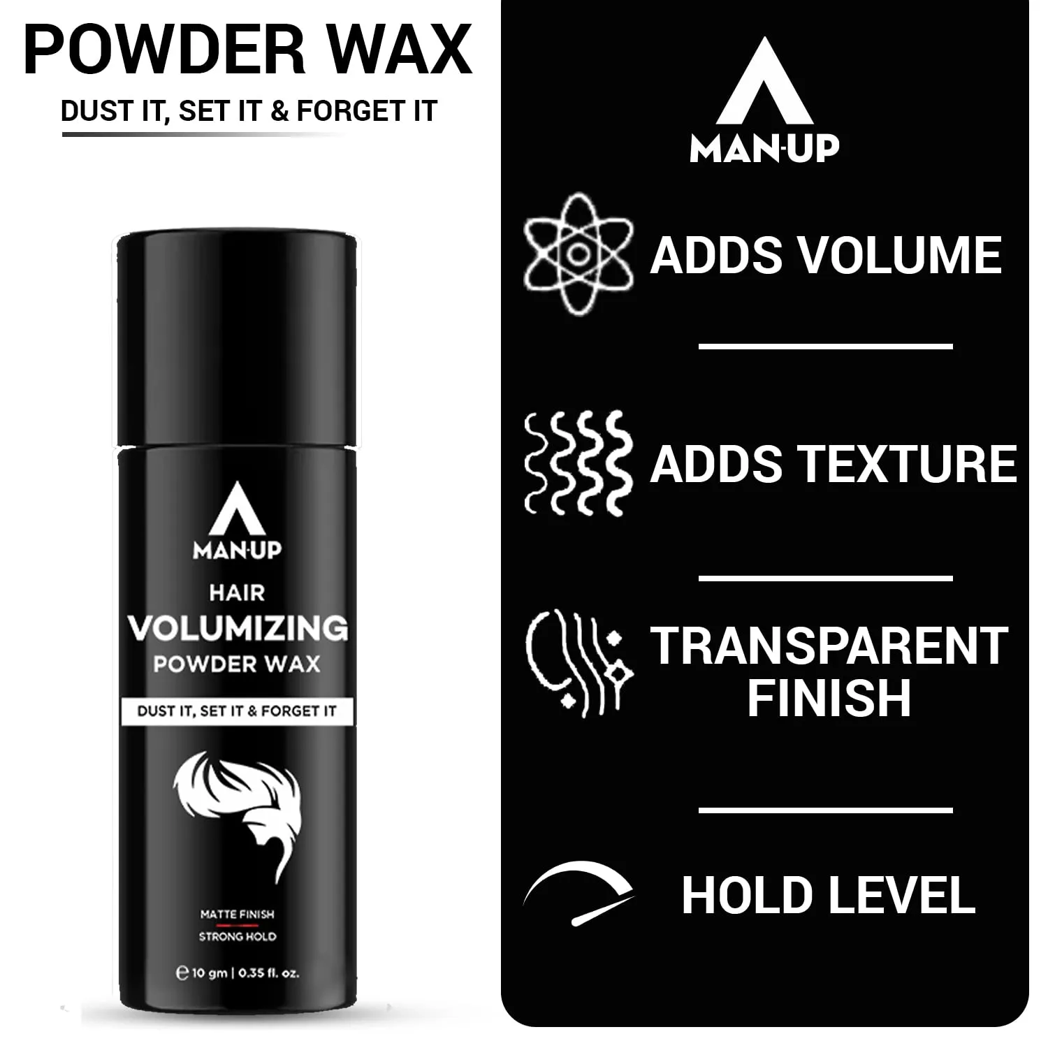 Man-Up Hair Volumizing Powder Wax For Men | Strong Hold With Matte Finish Hair Styling | All Natural Hair Styling Powder | For All Hair Types - 10gm (Pack of 10)