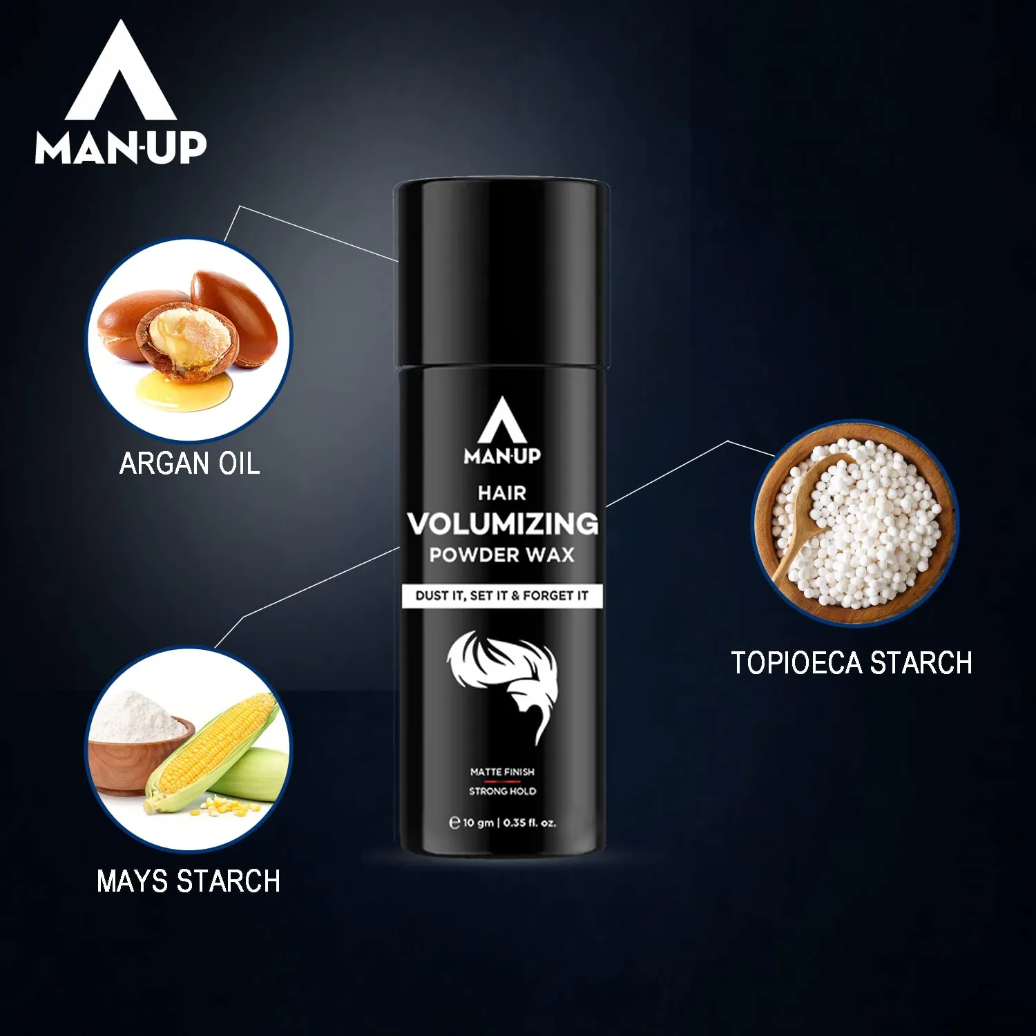 Man-Up Hair Volumizing Powder Wax For Men | Strong Hold With Matte Finish Hair Styling | All Natural Hair Styling Powder | For All Hair Types - 10gm (Pack of 2)