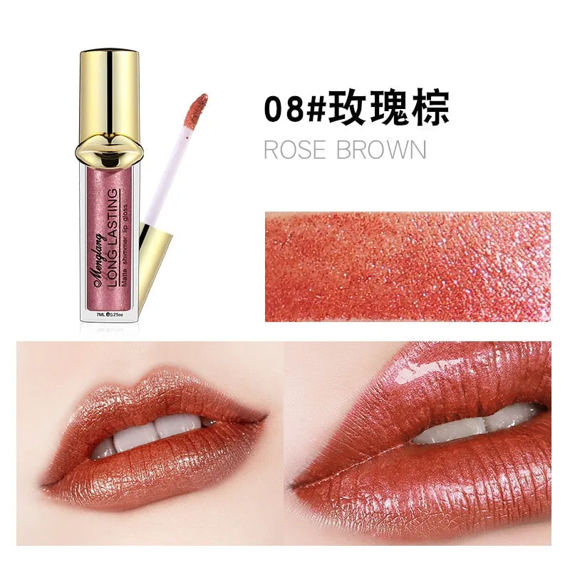 Menglang Metallic Pearlescent Non-stick Cup Lip Gloss Matte Lip Glaze Glitter Liquid Lipstick Lip Gloss Lip Beauty Make Up