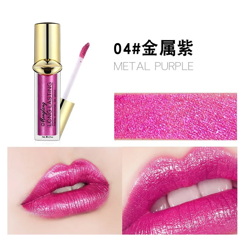 Menglang Metallic Pearlescent Non-stick Cup Lip Gloss Matte Lip Glaze Glitter Liquid Lipstick Lip Gloss Lip Beauty Make Up